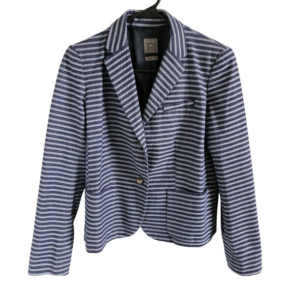 Gap Woman SZ 6 Stretch Blazer 2 Button Striped Pockets Lined Nautical Classic - Picture 1 of 8